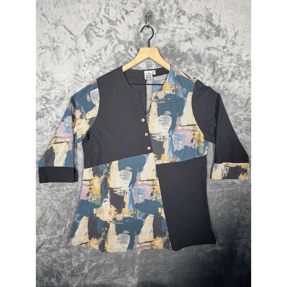 Parsley & Sage Womens Tunic Top Blouse XL Black Multicolor Abstract Art To Wear